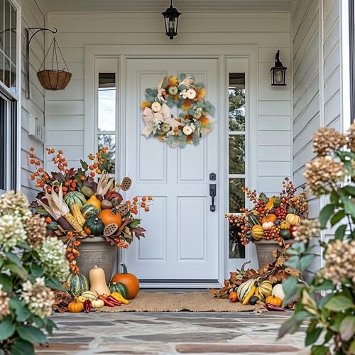 Valery Madelyn 24'' Fall Wreaths for Front Door with LED Lights