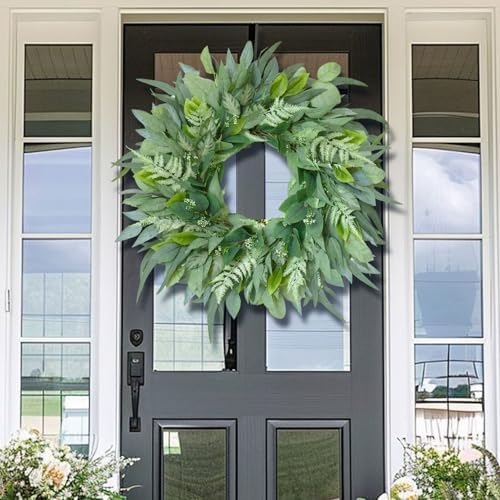 26 Inch Artificial Olive Eucalyptus Wreath for Front Door,Porch,Wall,Window