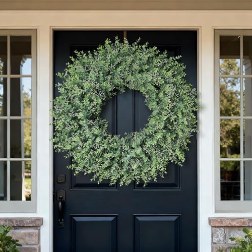 32'' Artificial Eucalyptus Wreath with Seeds for Front Door Decor(Green)