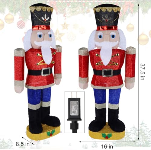 Hausse Lighted Christmas Outdoor Decor, 37.5" Height Pre-Lit 3D Tinsel Xmas Nutcracker Soldier Figure, Light Up Xmas Yard Displays, Plug in for Holiday Party New Year Winter Patio Lawn Garden