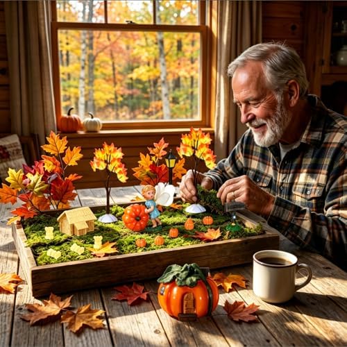 Pinkunn 16 Pcs Fall Fairy Garden Miniature Pumpkin Fairy House Statue