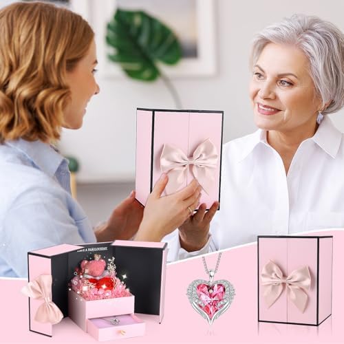 Suturun Preserved Roses Forever Flowers Gifts for Women,Eternal Preserved Rose with Necklace Romantic Gift for Her,Mom,Wife,Girlfriend on Birthday Anniversary