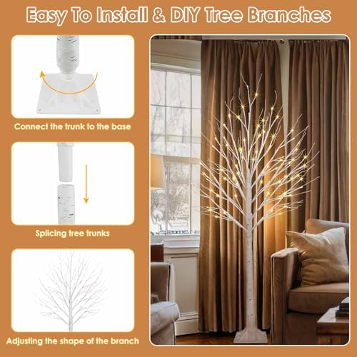 2 Pack 4FT Lighted Birch Tree, 100LED Twinkling Tree Lights, Warm White