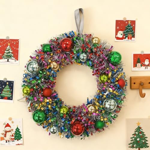 16" Christmas Wreath for Front Door, Christmas Decoration Green Red