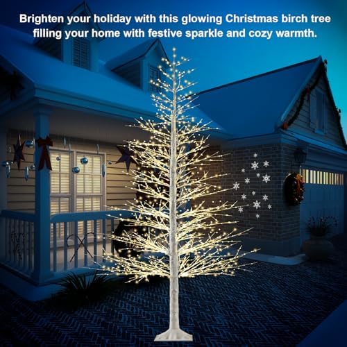 7FT Lighted Birch Tree,1500 Warm LED Lights. Indoor Outdoor Christmas Decor