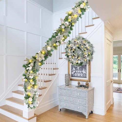 WANNA-CUL Pre-Lit 6ft Silver White Christmas Garland with 30 LED Lights