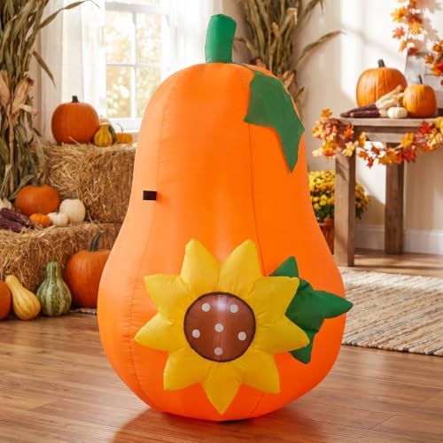 4FT Fall Harvest Inflatable Pear‑Shaped Pumpkin with Sunflower & LED