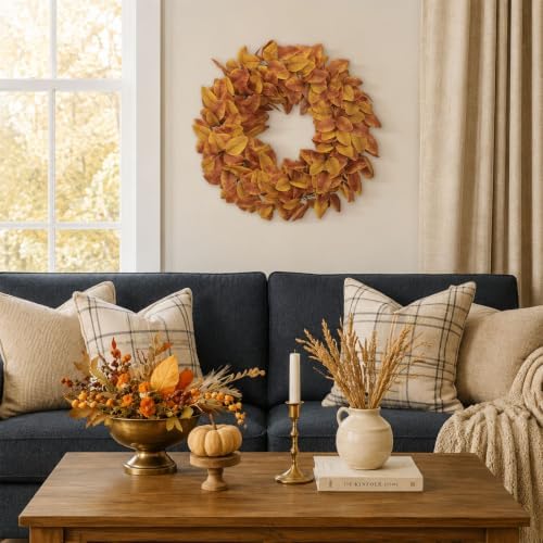 20" Fall Wreath for Front Door, Artificial Autumn Wreath