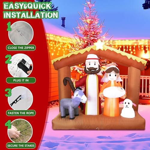 6FT H Christmas Inflatable Nativity Scene with Build-in LED Lights, Christmas Inflatable Outdoor Indoor Decorations Large Party Yard Decoration (The Nativity)