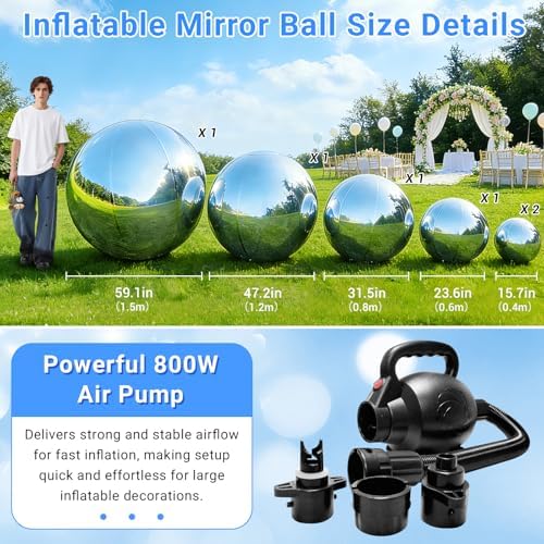 Inflatable Mirror Ball, Large Shiny Mirror Balls, 6PCS, Silver