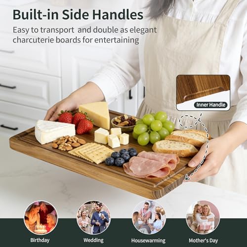 Teak Cutting Board Set for Kitchen, 3 Pack Teak Wood Cutting Boards