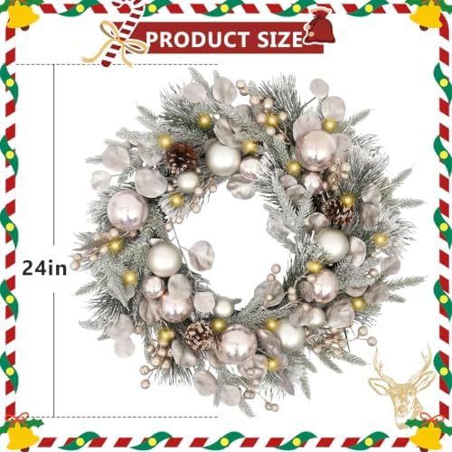 24 inch Christmas Wreath, Artifical Christmas Door Wreaths