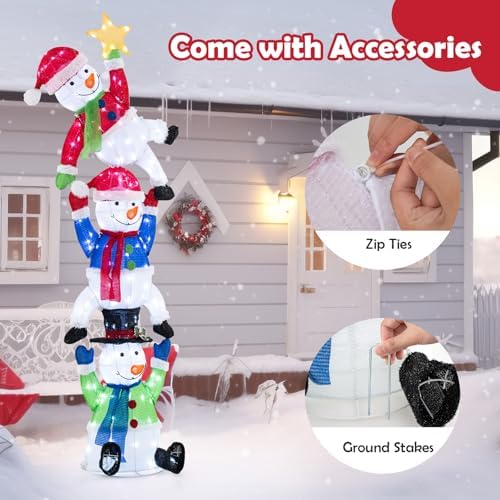 Tangkula 6 FT Lighted Christmas 3 Stacked Snowman, 3D Xmas Light-up Snowman
