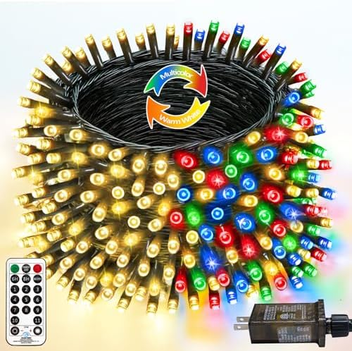 yiqu 108ft color changing christmas lights with remote, close-up detail