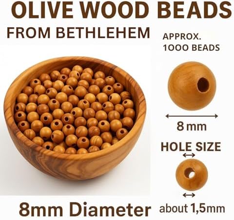 Holy Land Market Olive Wood Beads 8mm 1000 Count Rosary Making Beads