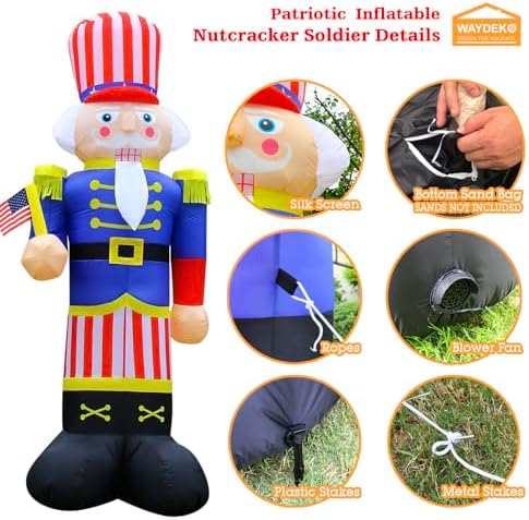 Independence Day Inflatable Nutcracker Soldier Yard Decoration Lighted 4th of July Blow Up Patriotic Garden Yard Lawn Decor 8 Feet Tall (8FT-Nutcracker)