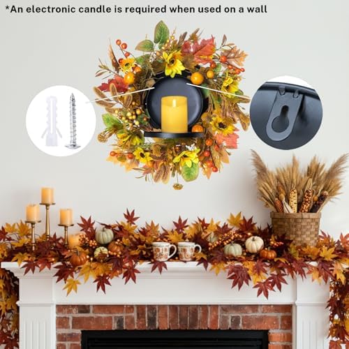 MOYEE Fall Candle Holder Wreath Single 14 inch, Fall Candle Ring