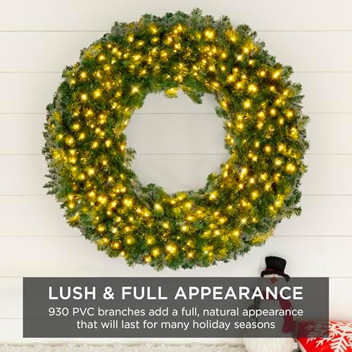Best Choice Products 60in Large Artificial Pre-Lit Fir Christmas Wreath Holiday Accent Decoration w/ 300 LED Lights, 930 PVC Tips