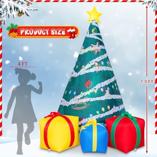 COMIN 7 FT Christmas Inflatables Tree Outdoor Decorations Blow Up Yard Present Box with Built-in LEDs for Indoor Party Garden Lawn Decor