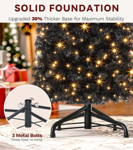 DWVO 7.5FT Pre-Lit Blck Pencil Christmas Tree with 350 Dual-Color LEDs