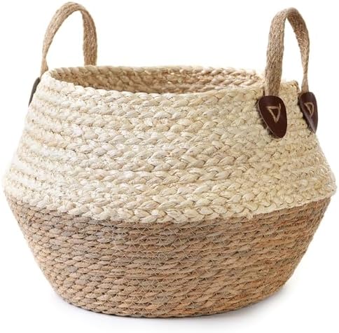 Pot for Artificial Tree Indoor (10" D x 12" H, Woven Plant Basket, Large)