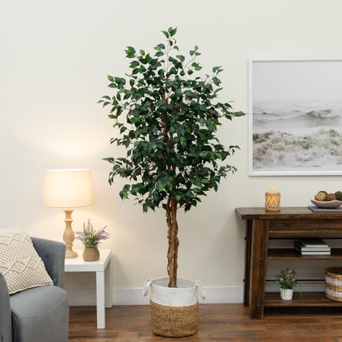 Nearly Natural 6 ft. Triple Trunk Ficus Artificial Tree with Jute Pot