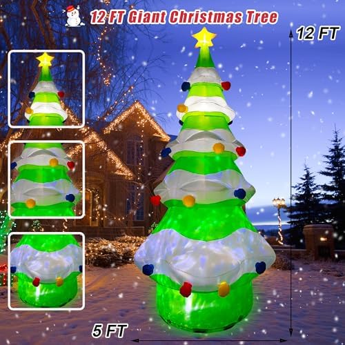 SEASONBLOW 12 FT Giant Inflatable Christmas Tree Xmas Decoration for Blow Up Built-in Lights for Yard Indoor Outdoor Lawn Yard Garden Holiday