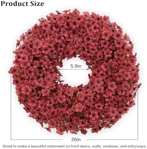 20" Burgundy Fall Wreath for Front Door, Artificial Mums Autumn Wreath