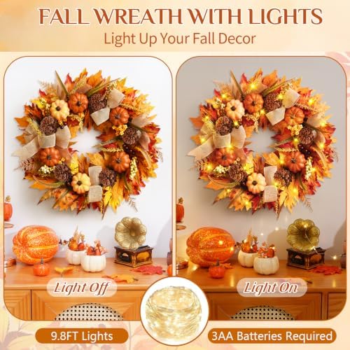 Fall Wreaths for Front Door Outside, Fall Door Wreath, 20 Inch