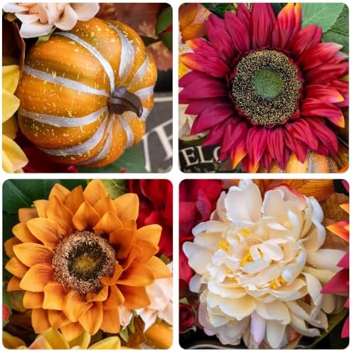 24 Inch Fall Wreath for Front Door，Rustic Harvest Autumn Wreath