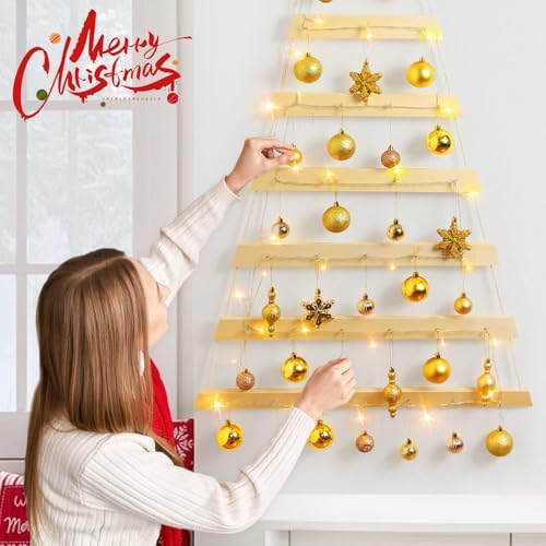 VAIPI 60 in Wall Hanging Christmas Tree with Lighted Christmas Wall Decor Wooden Flat Hanging Xmas Tree for Holiday 60'' x 30''