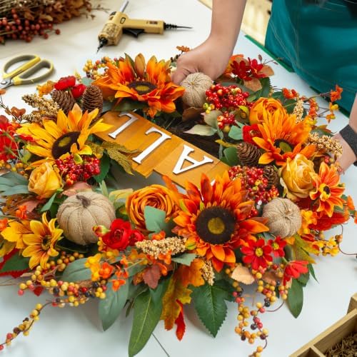 24 Inch Fall Wreaths for Front Door Autumn Wreath with Fall Sign