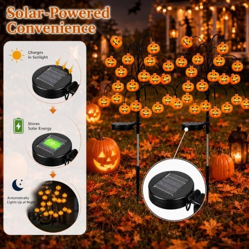 Halloween Pumpkin Lanterns, Solar Lights, Outdoor Pumpkin Tree Stake Lights