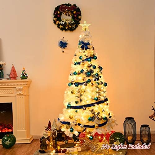 Goplus 6ft Artificial White Christmas Tree with 650 Branch Tips, Unlit