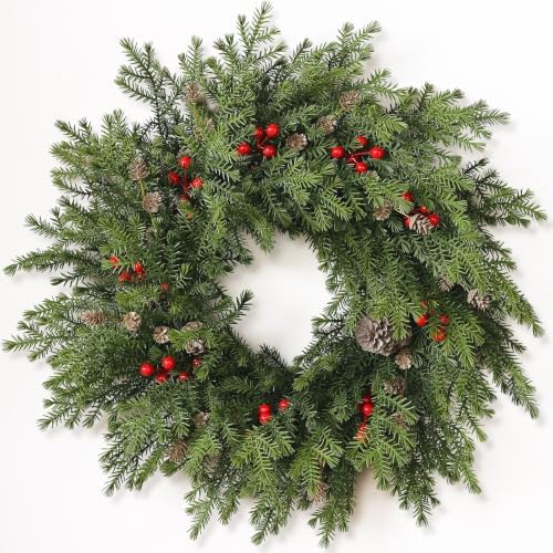 24"Artificial Norfolk Pine Wreath with Berry for Christmas Front Door Decor