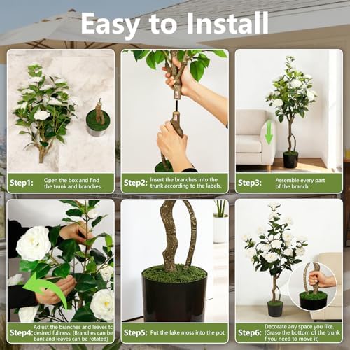 Artificial Camellia Tree 2 Pack, 42'' with 24 Blooming Flowers in Pot