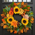 24 Inch Fall Wreaths for Front Door with Pumpkins, Sunflowers & Berries