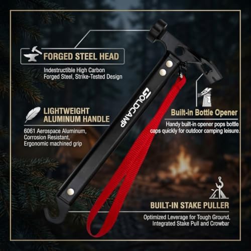 GOLDCAMP Tent Stakes with Hammer Kit, Heavy Duty Camping Stakes Set with Canv...