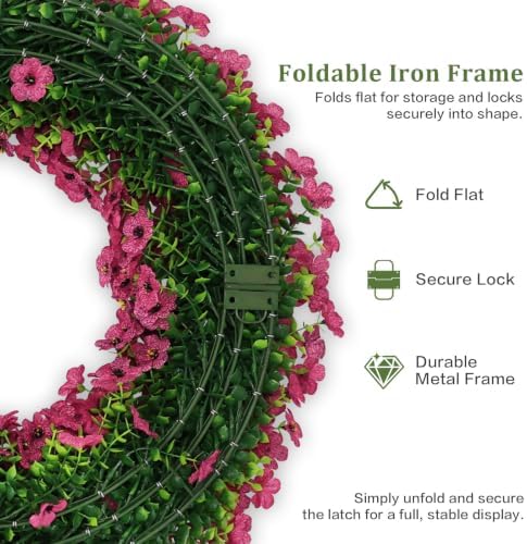 24" Fuchsia Artificial Floral Wreath for Front Door Outside All Seasons
