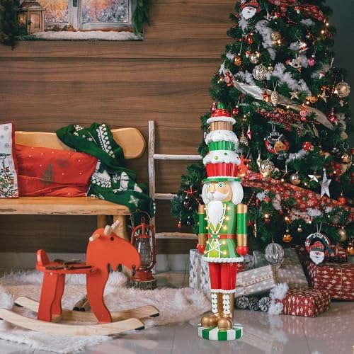 Glitzhome 28" H Lighted Christmas Nutcracker,Indoor/Outdoor Resin Porch Decor with 10 Warm Lights & Timer for Xmas Porch Lawn Yard Display