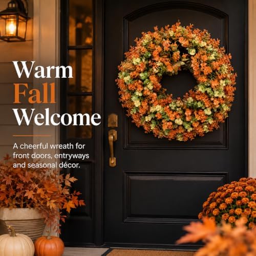 24 Inch Artificial Fall Boxwood Wreaths for Front Door, Foldable