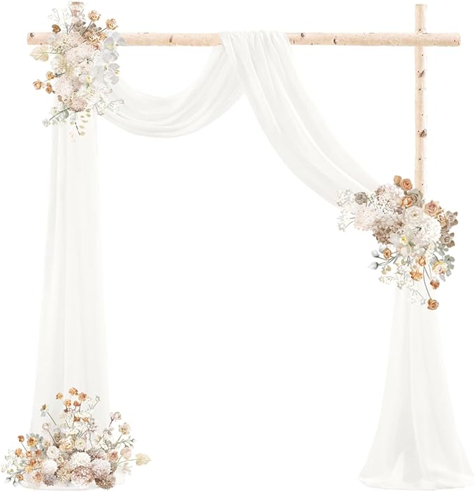 Ivory Wedding Arch Draping Fabric 4 Panels 29" x 20 FT White Drapes for Backdrop Sheer Curtains Wedding Drapes for Romantic Bridal Baby Shower Ceremony Birthday Party Fall Outdoor Events (4 Pack)