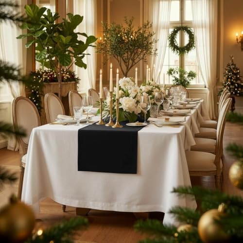 Classic Linen™ by D'Moksha, 100% Pure Linen Black Table Runner 14 x 60 Inch
