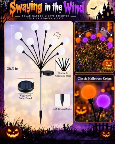 OZS 6 Pack Orange Purple Halloween Decorations Outdoor Solar Firefly Lights