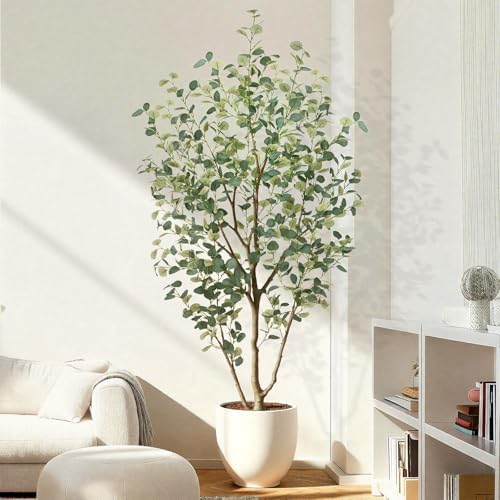 7FT Artificial Eucalyptus Tree Indoor, Faux Eucalyptus Tree with 901 Silk Leaves, Tall Fake Tree - Artificial Tree Indoor for Living Room Office Bedroom Home Decor