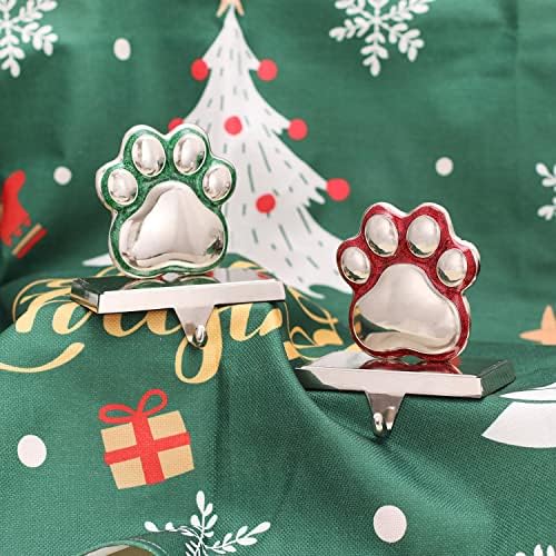 2Set Dog Paw Print Stocking Holder Xmas Stocking Hanger for Mantel Weighted Dog Stocking Holders for Mantle for Fireplace Heavy Stocking Hooks for Mantle (Dog Paw,2)