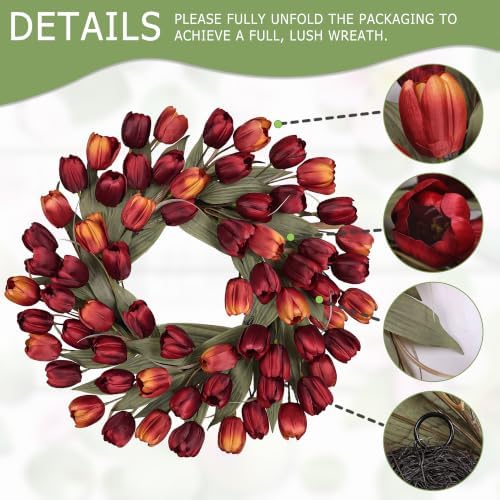 24" Tulip Fall Wreath for Front Door Real Touch Fade-Resistant