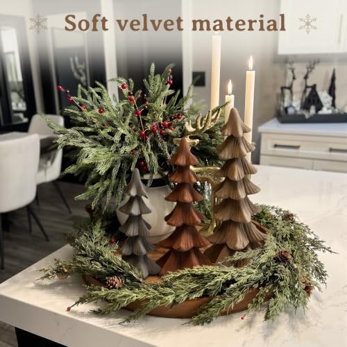 Newwiee 3 Pcs Christmas Velvet Trees Velvet Tabletop,Brown, Gray
