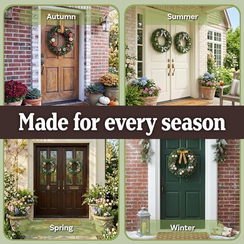 Pure Garden Round Boxwood Wreath for Front Door, Green, 19.5” x 2.5”