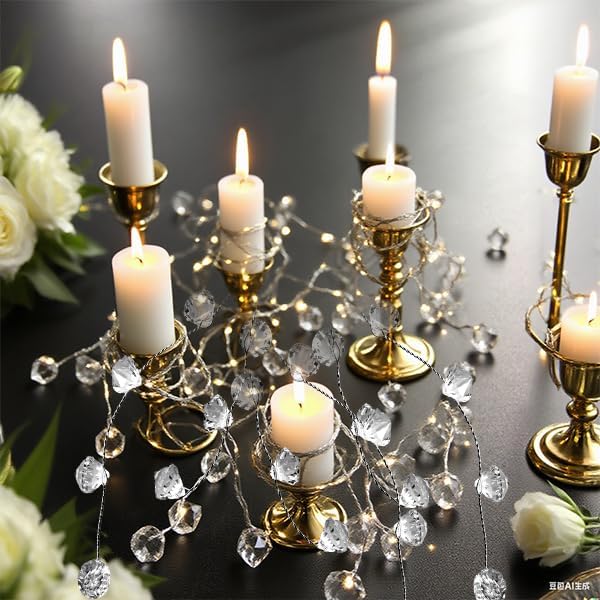 (10 Pack) 47” Clear Diamond Beaded Crystal Christmas Garland - Wire String Acrylic for Christmas Decorations, DIY Wreath Wedding Party Centerpiece Crystal Diamond Branch